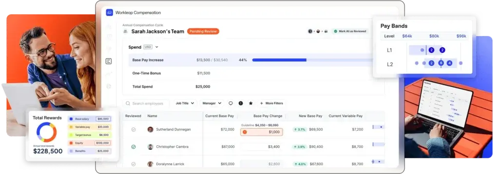 Workleap Compensation dashboard with pay bands, salary reviews, and total rewards insights
