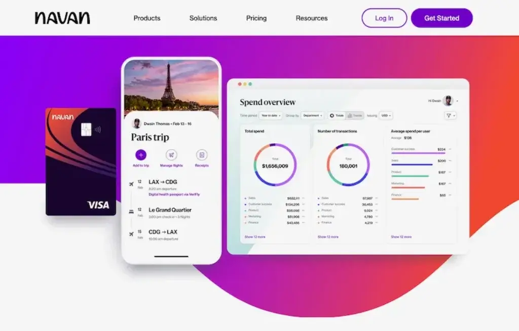 Navan travel and expense platform with card and spend dashboard