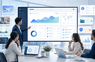 Finance team reviewing travel expense management dashboard