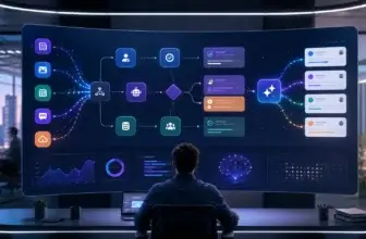 Automation workflow dashboard with connected apps and AI task flows