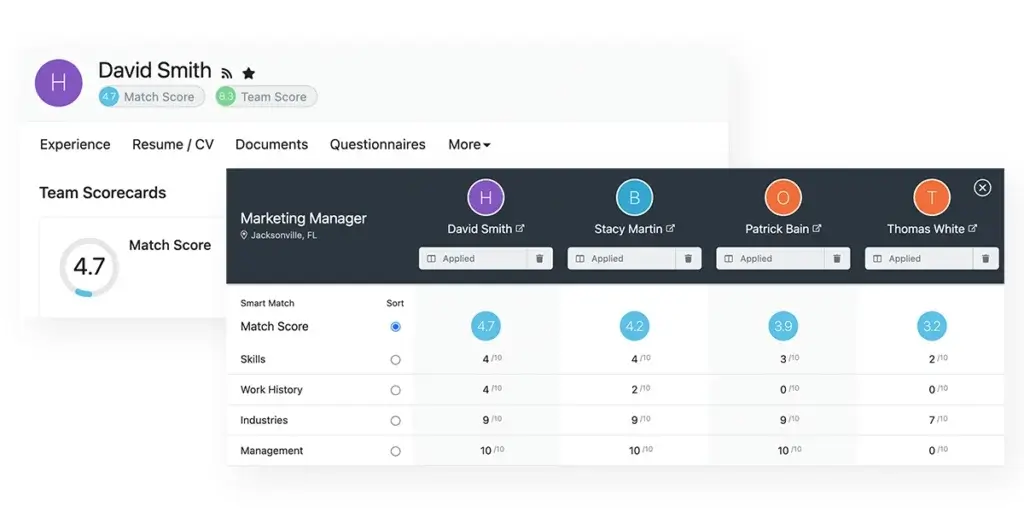 Breezy HR candidate match score and team scorecards