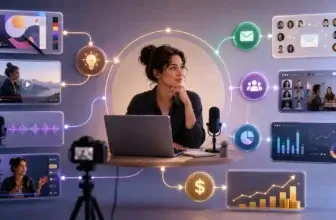 Creator workspace with design, video, podcast, mobile content, and analytics tools