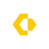 Yellow geometric network security icon on a black background