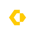 Yellow geometric network security icon on a black background